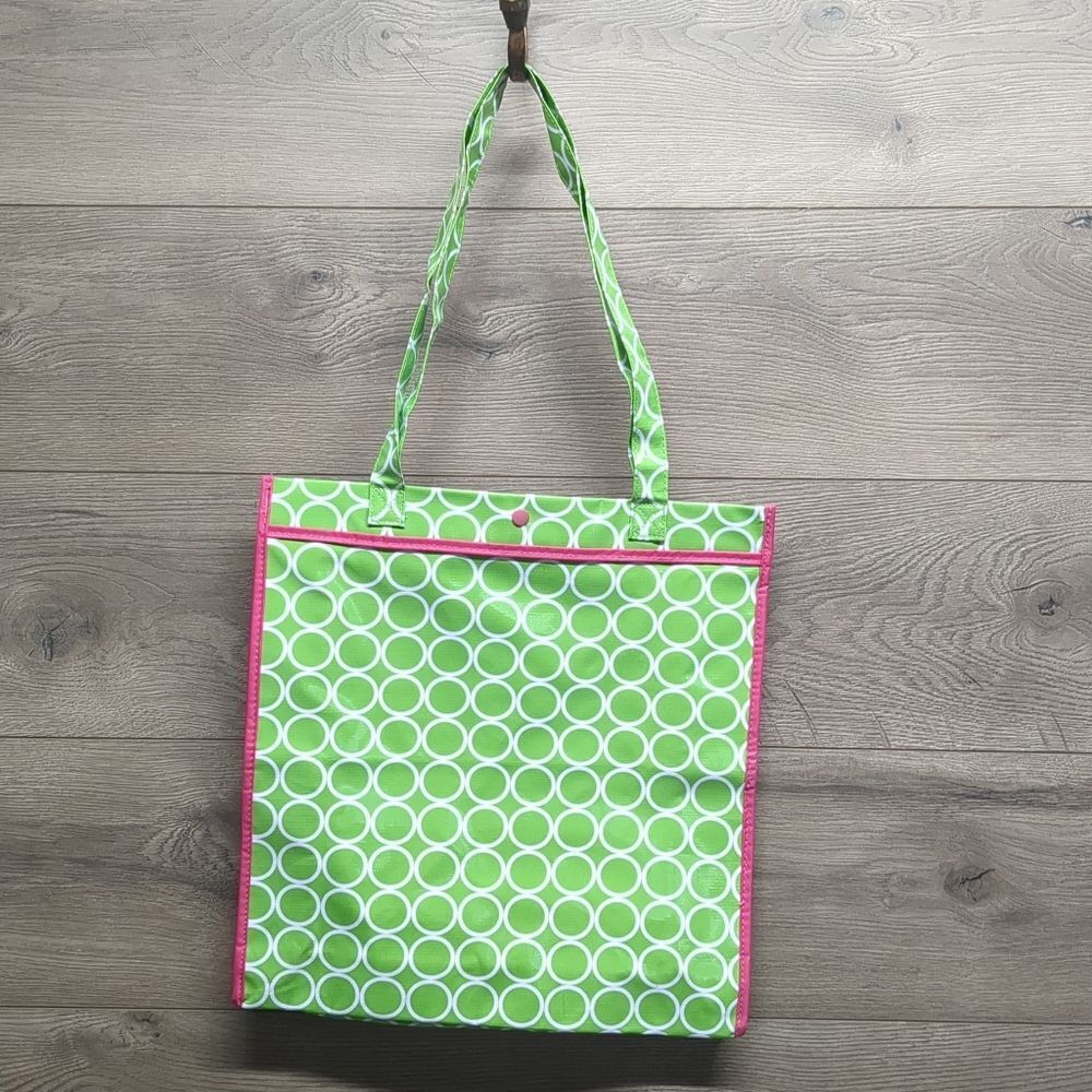 Large Line Green And Pink Shoulder Tote Bag